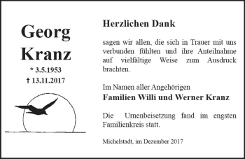 Traueranzeige von Georg Kranz von Trauerportal Echo Online