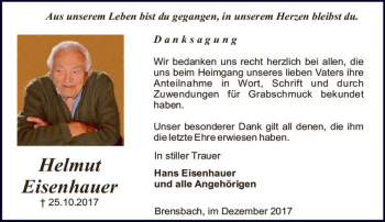Traueranzeige von Helmut Eisenhauer von Trauerportal Echo Online