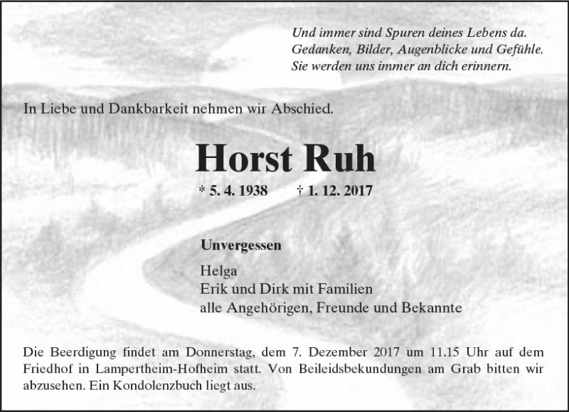  Traueranzeige für Horst Ruh vom 05.12.2017 aus Trauerportal Rhein Main Presse