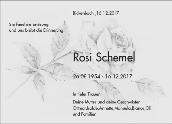 Traueranzeige von Rosi Schemel von Trauerportal Rhein Main Presse