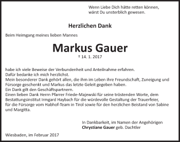 Traueranzeige von Markus Gauer von Trauerportal Rhein Main Presse