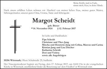 Traueranzeige von Margot Scheidt von Trauerportal Rhein Main Presse
