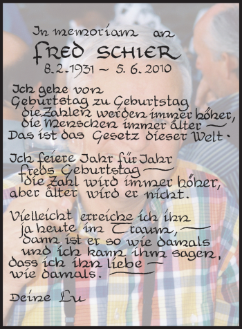 Traueranzeige von Fred Schier von Trauerportal Rhein Main Presse