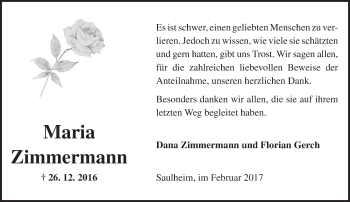 Traueranzeige von Maria Zimmermann von Trauerportal Rhein Main Presse