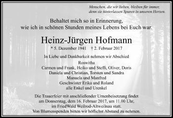 Traueranzeige von Heinz-Jürgen Hofmann von  Usinger Anzeiger