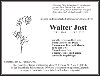 Traueranzeige von Walter Jost von  Kreisanzeiger