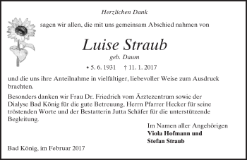 Traueranzeige von Luise Straub von Trauerportal Echo Online