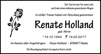Traueranzeige von Renate Holland von  Kreisanzeiger