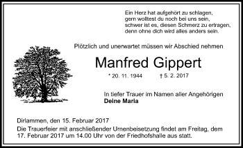 Traueranzeige von Manfred Gippert von VRM Trauer