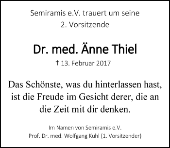 Traueranzeige von Änne Thiel von Trauerportal Rhein Main Presse