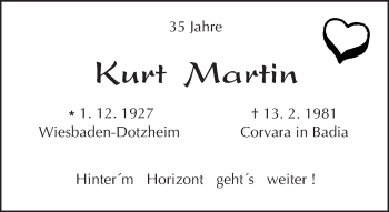 Traueranzeige von Kurt Martin von Trauerportal Rhein Main Presse