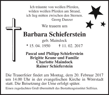 Traueranzeige von Barbara Schieferstein von Trauerportal Rhein Main Presse