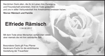 Traueranzeige von Elfriede Rämisch von Trauerportal Echo Online