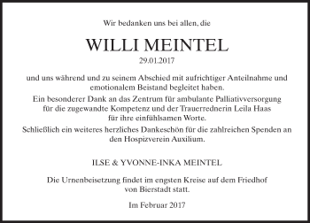 Traueranzeige von Willi Meintel von Trauerportal Rhein Main Presse