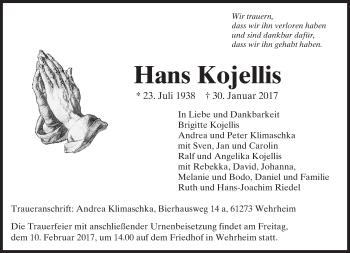 Traueranzeige von Hans Kojellis von  Usinger Anzeiger