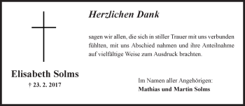 Traueranzeige von Elisabeth Solms von Trauerportal Rhein Main Presse