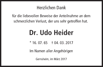 Traueranzeige von Udo Heider von Trauerportal Echo Online
