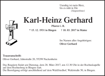 Traueranzeige von Karl-Heinz Gerhard von Trauerportal Rhein Main Presse
