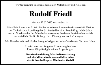 Traueranzeige von Rudolf Friedl von Trauerportal Rhein Main Presse