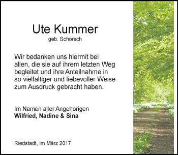 Traueranzeige von Ute Kummer von Trauerportal Echo Online