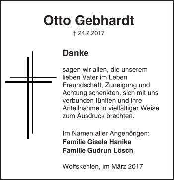Traueranzeige von Otto Gebhardt von Trauerportal Echo Online