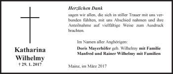 Traueranzeige von Katharina Wilhelmy von Trauerportal Rhein Main Presse