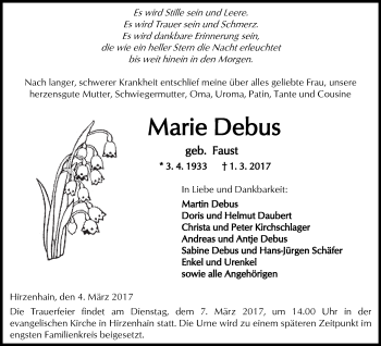 Traueranzeige von Marie Debus von  Kreisanzeiger