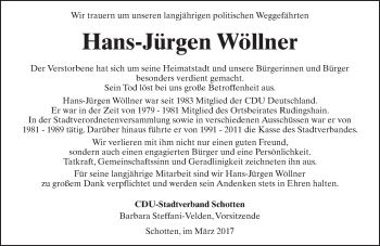 Traueranzeige von Hans-Jürgen Wöllner von  Kreisanzeiger