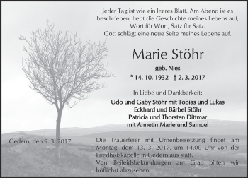 Traueranzeige von Marie Stöhr von  Kreisanzeiger
