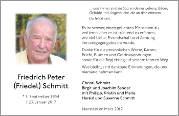 Traueranzeige von Friedrich Peter  Schmitt von Trauerportal Rhein Main Presse