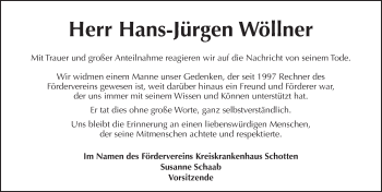 Traueranzeige von Hans-Jürgen Wöllner von  Kreisanzeiger