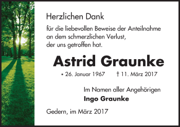 Traueranzeige von Astrid Graunke von  Kreisanzeiger