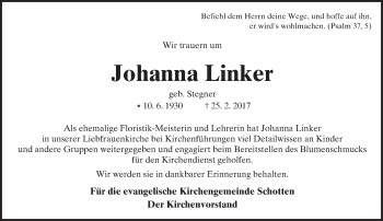 Traueranzeige von Johanna Linker von  Kreisanzeiger