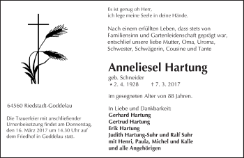 Traueranzeige von Anneliesel Hartung von Trauerportal Echo Online
