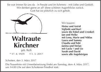 Traueranzeige von Waltraute Kirchner von  Kreisanzeiger