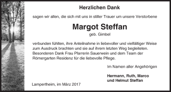 Traueranzeige von Margot Steffan von Trauerportal Echo Online