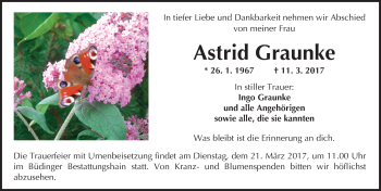 Traueranzeige von Astrid Graunke von  Kreisanzeiger