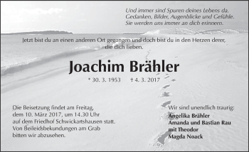 Traueranzeige von Joachim Brähler von  Kreisanzeiger