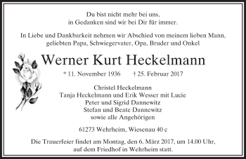 Traueranzeige von Werner Kurt Heckelmann von  Usinger Anzeiger