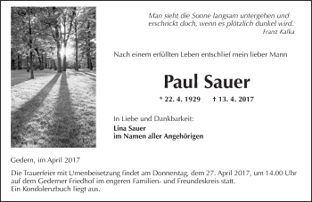 Traueranzeige von Paul Sauer von  Kreisanzeiger