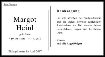 Traueranzeige von Margot Heinl von VRM Trauer