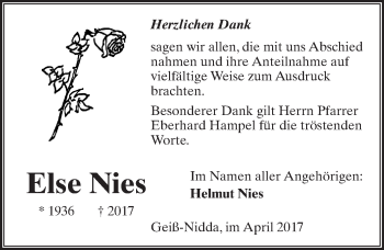 Traueranzeige von Else Nies von  Kreisanzeiger