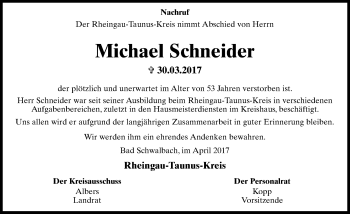 Traueranzeige von Michael Schneider von Trauerportal Rhein Main Presse