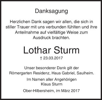 Traueranzeige von Lothar Sturm von Trauerportal Rhein Main Presse
