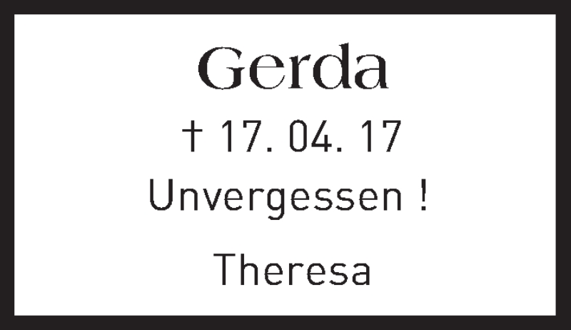  Traueranzeige für Gerda Bopp vom 28.04.2017 aus  Kreisanzeiger