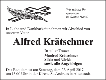 Traueranzeige von Alfred Krätschmer von  Kreisanzeiger