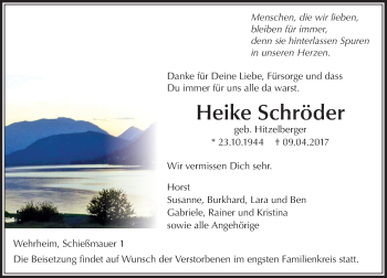 Traueranzeige von Heike Schröder von  Usinger Anzeiger