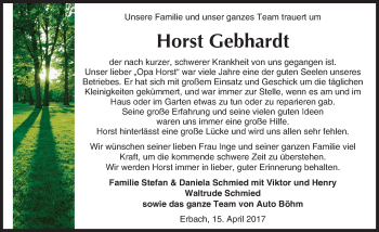Traueranzeige von Horst Gebhardt von Trauerportal Echo Online