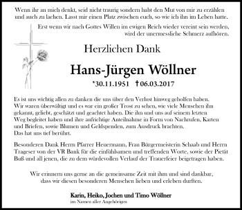 Traueranzeige von Hans-Jürgen Wöllner von  Kreisanzeiger