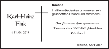 Traueranzeige von Karl-Heinz Fink von  Usinger Anzeiger
